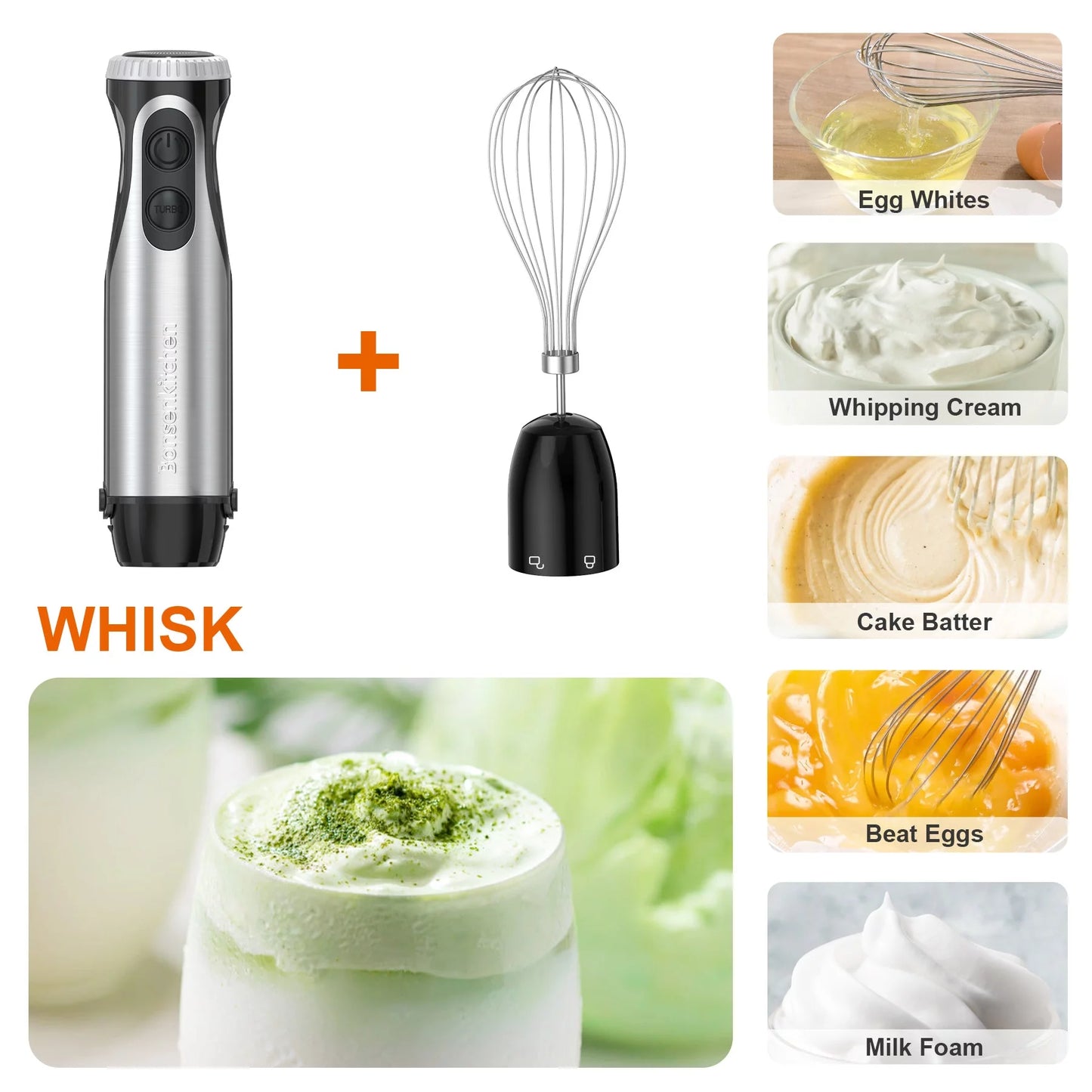 Immersion Hand Blender, Stainless Steel, 20-Speed, Handheld Mixer for Soup, Smoothies, Purees, Emulsifies